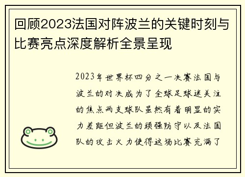 回顾2023法国对阵波兰的关键时刻与比赛亮点深度解析全景呈现 回顾2023法国对阵波兰的关键时刻与比赛亮点深度解析全景呈现